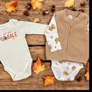 Carter's Cream and Tan Turkey Print Bodysuit Set